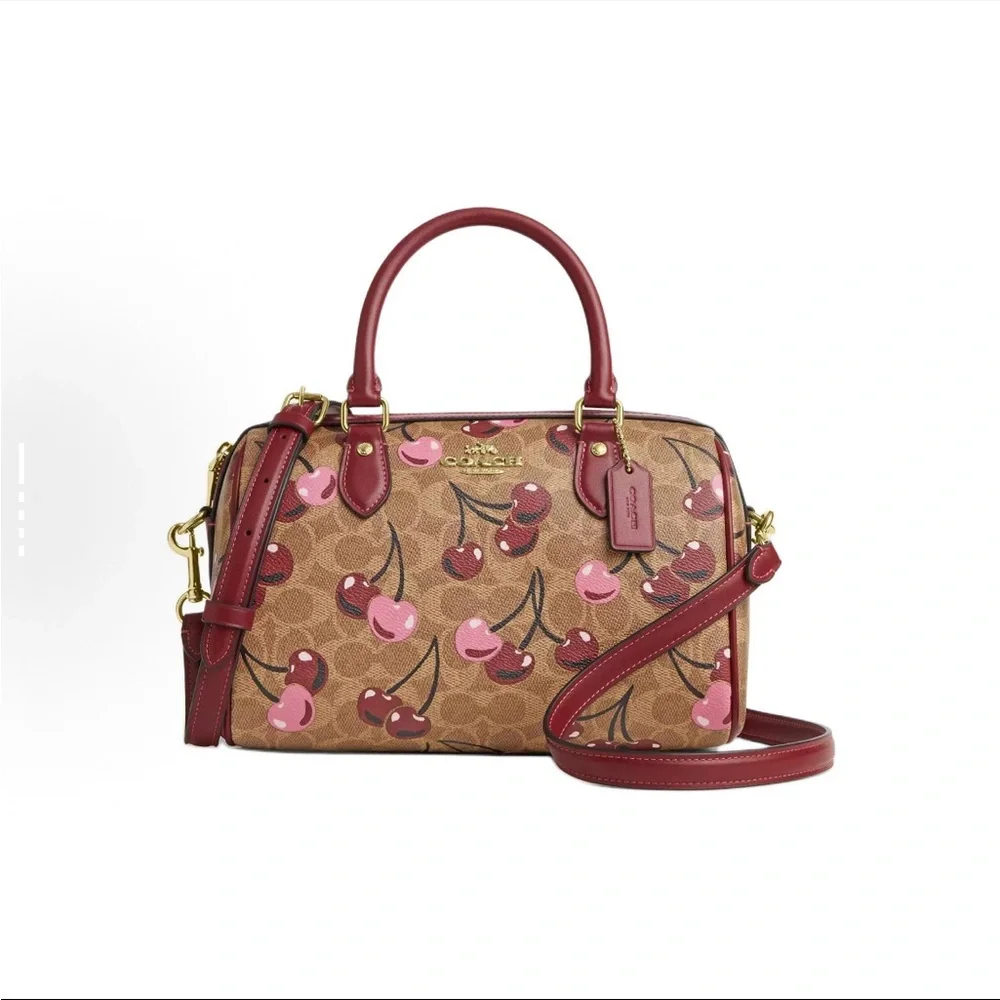 NWT！COACH ROWAN SATCHEL BAG IN SIGNATURE CANVAS WITH CHERRY PRINT（COACH CY692）